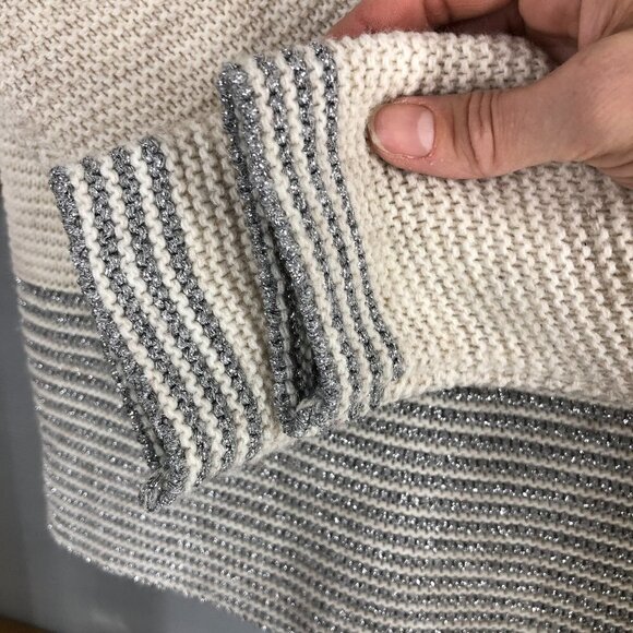 Bella Amore Italy Wool Alpaca Blend Cream Metallic Silver Knit Scoop Neck Sz S - Picture 6 of 14